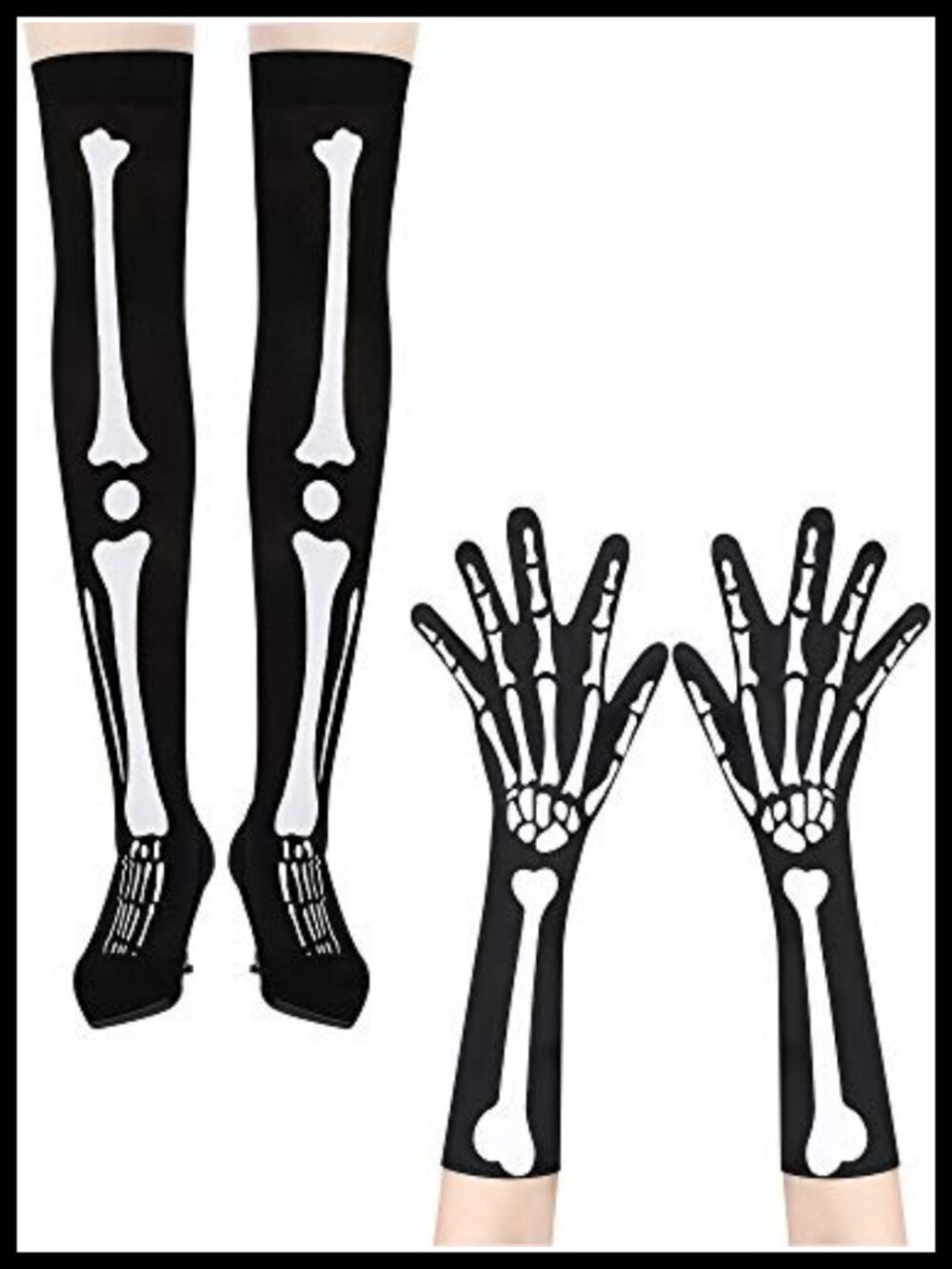 Halloween Skeleton Print Gloves Stockings Set Polyester Costume Accessories